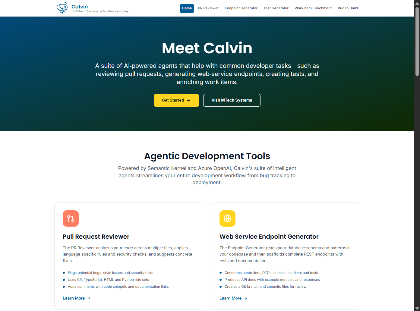 Calvin homepage screenshot