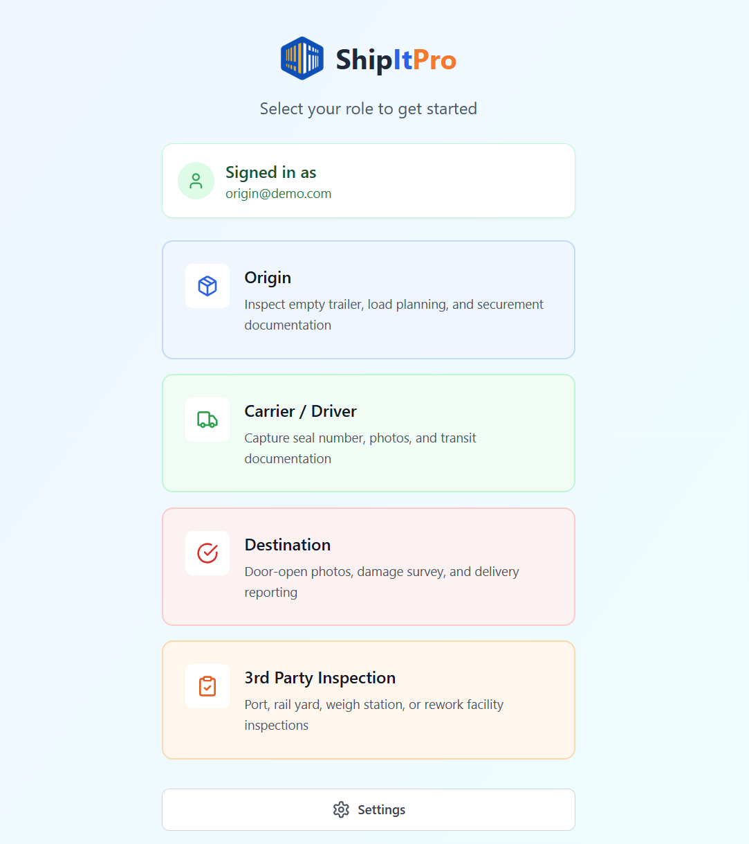 ShipItPro Mobile homepage screenshot